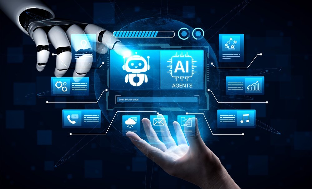 AI Automation with intelligent agents managing chat, calls, and content workflows, improving productivity and delivering faster cloud-based NLP responses for businesses