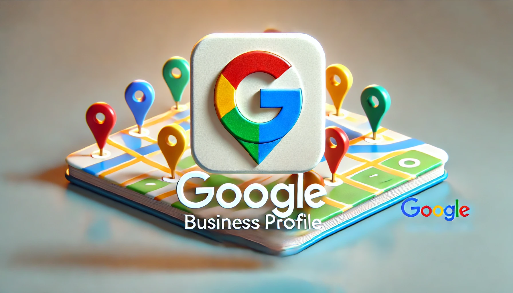 Google Business Profile optimization illustration showing a Google Business Profile icon on a map with location pins, representing local SEO, business visibility, customer engagement, and Google Business Profile optimization for local search rankings.