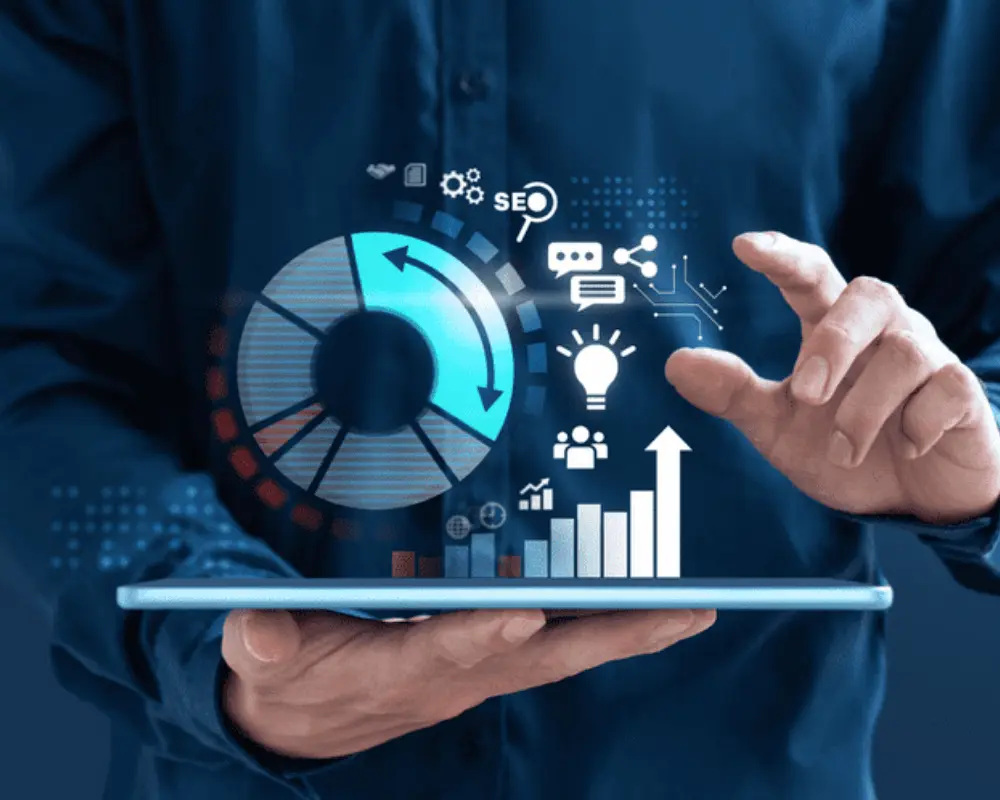 Importance of digital presence for businesses with website, SEO, social media, and online marketing strategy illustration